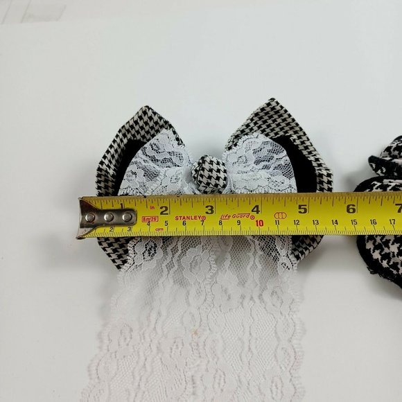 Vintage Houndtooth Hair Barette & Hair Ties -Lace Accent -2 Pc Set *MINOR WEAR - Picture 5 of 9